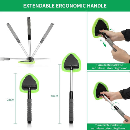 🔥 Windshield Cleaning Tool, Microfiber Car Window Cleaner with Extendable Handle