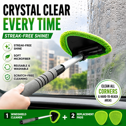 🔥 Windshield Cleaning Tool, Microfiber Car Window Cleaner with Extendable Handle